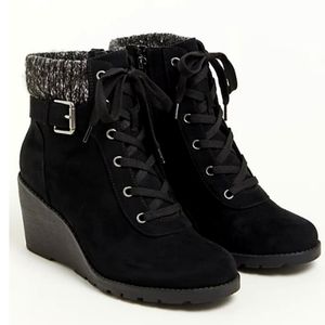 Torrid Wedge Faux Suede Boots - Extra Wide Lace Up Booties 8WW